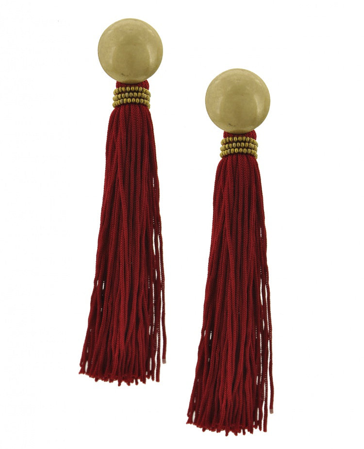CRANBERRY TASSEL EARRING SET