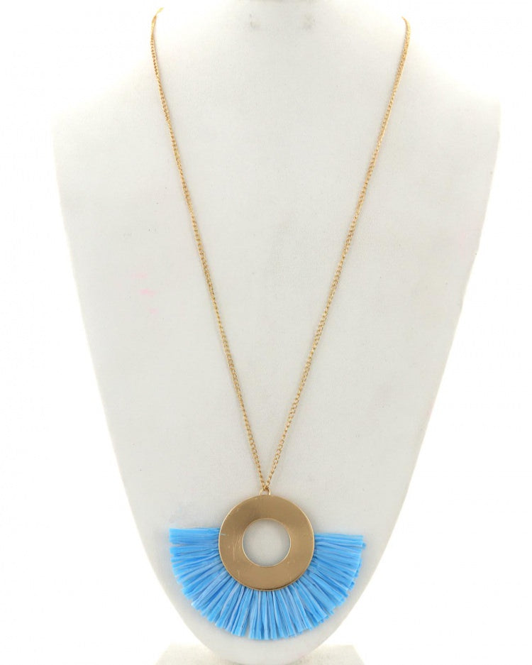 RAFFIA BLUE NECKLACE AND EARRING SET