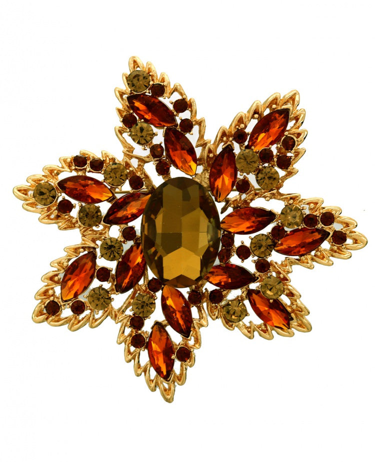 CRYSTAL BROWN FLOWER BROOCH