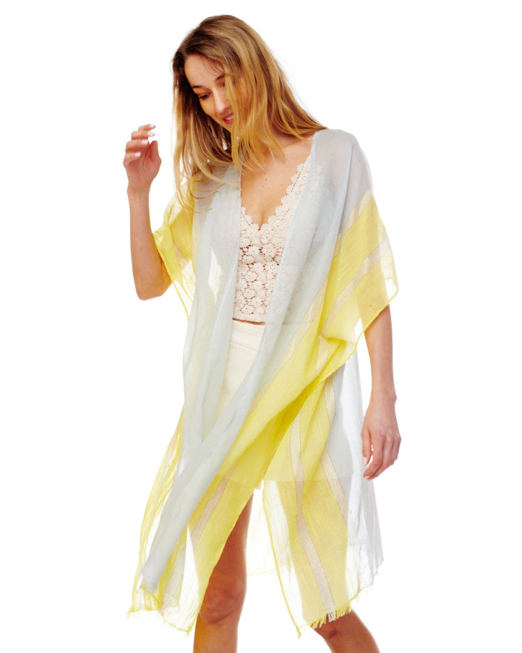 BORDER YELLOW/BLUE KIMONO