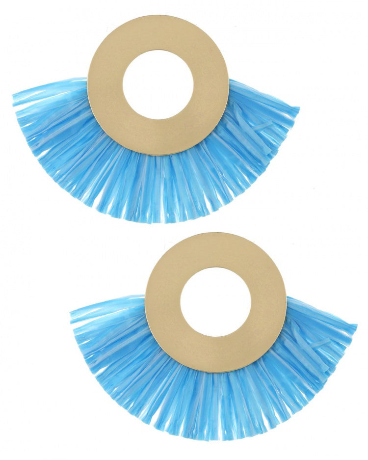 RAFFIA BLUE TASSEL EARRING SET