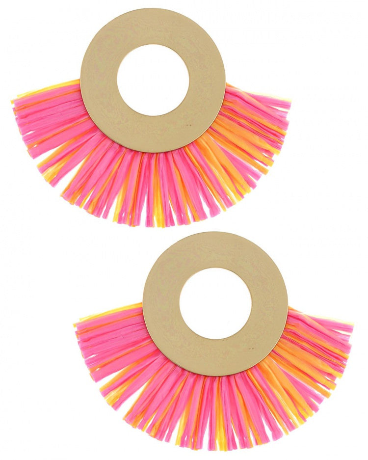 RAFFIA PINK AND YELLOW EARRINGS