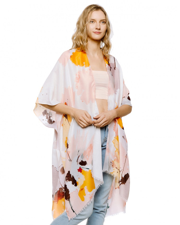BRUSH PRINTED KIMONO