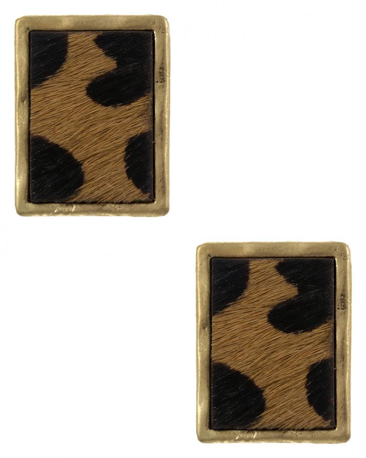 LEOPARD GOLD TRIM STUD EARRING SET