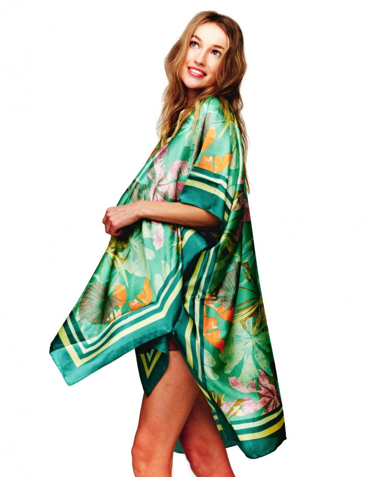 FLORAL GREEN PRINTED KIMONO