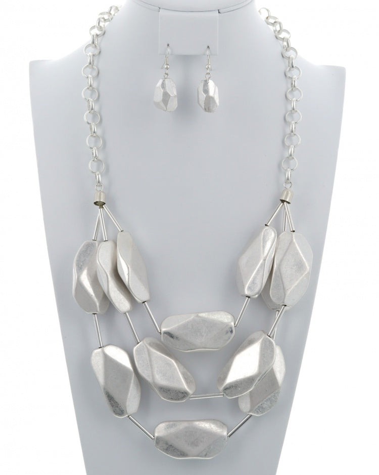 MULTI STRAND SILVER NECKLACE SET
