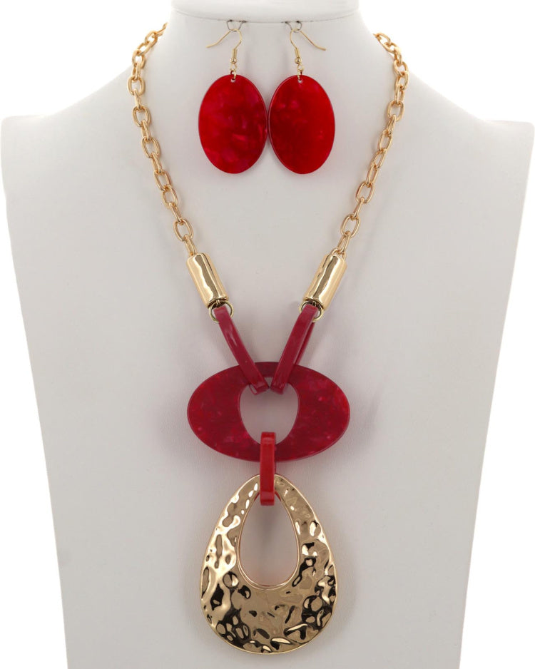 Hammered Teardrop Necklace Set