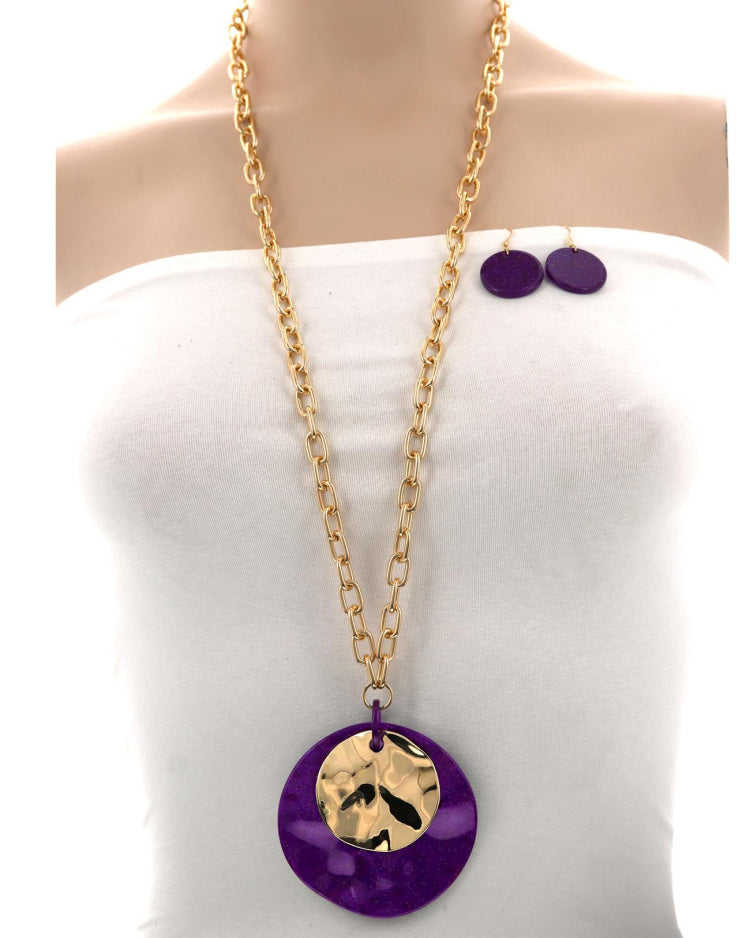 ROUND PENDANT PURPLE NECKLACE SET