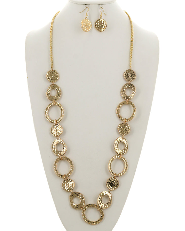 HAMMERED GOLD LONG NECKLACE SET
