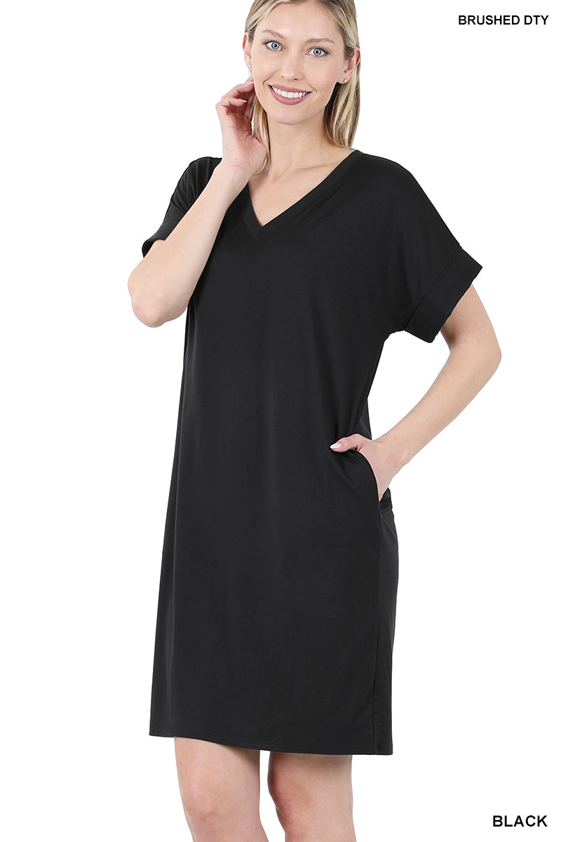 V NECK DRESS WITH POCKETS