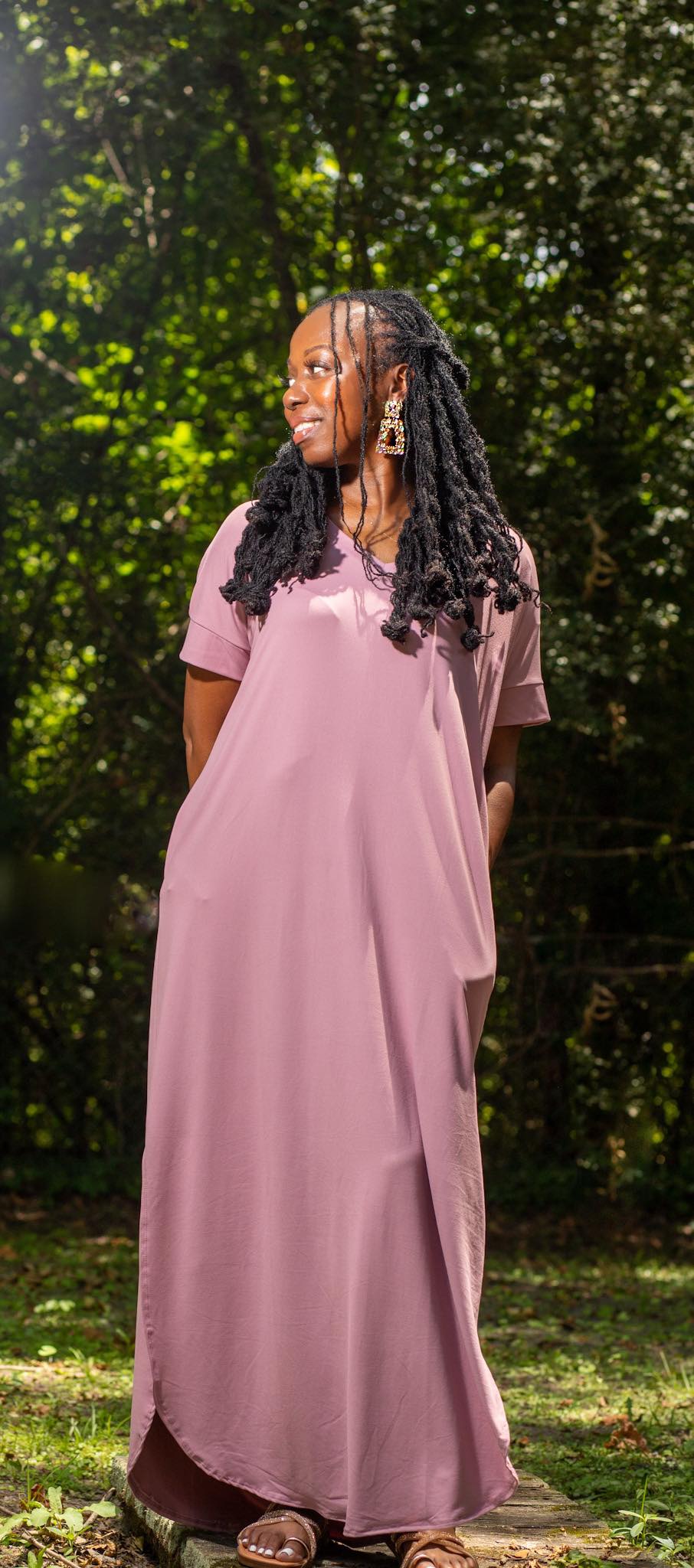 BRUSHED V-NECK MAXI DRESS