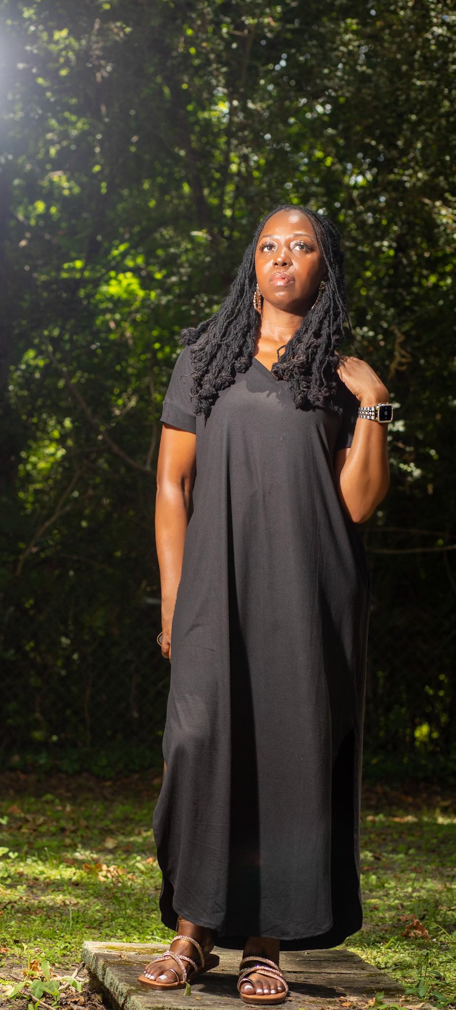 BRUSHED V-NECK MAXI DRESS