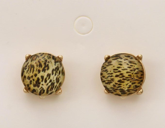 LEOPARD GLASS ROUND STUD EARRING SET