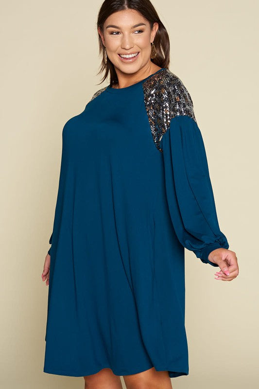 PLUS SEQUIN SLEEVE DRESS