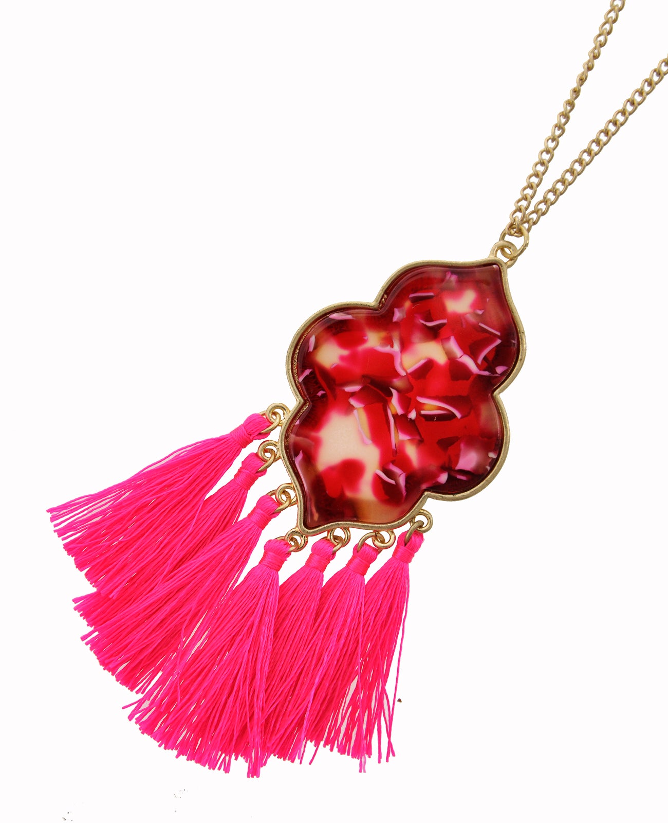 LONG PINK TASSEL NECKLACE