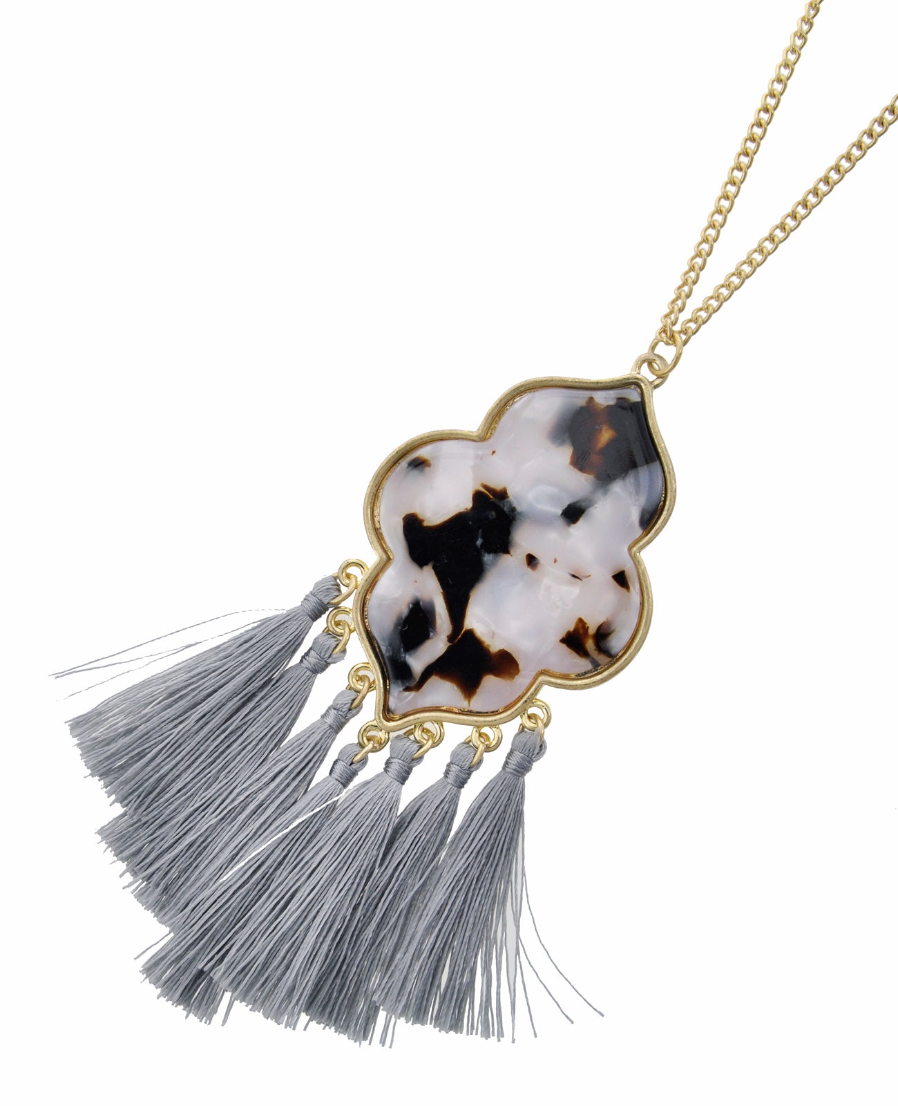 LONG GRAY TASSEL NECKLACE