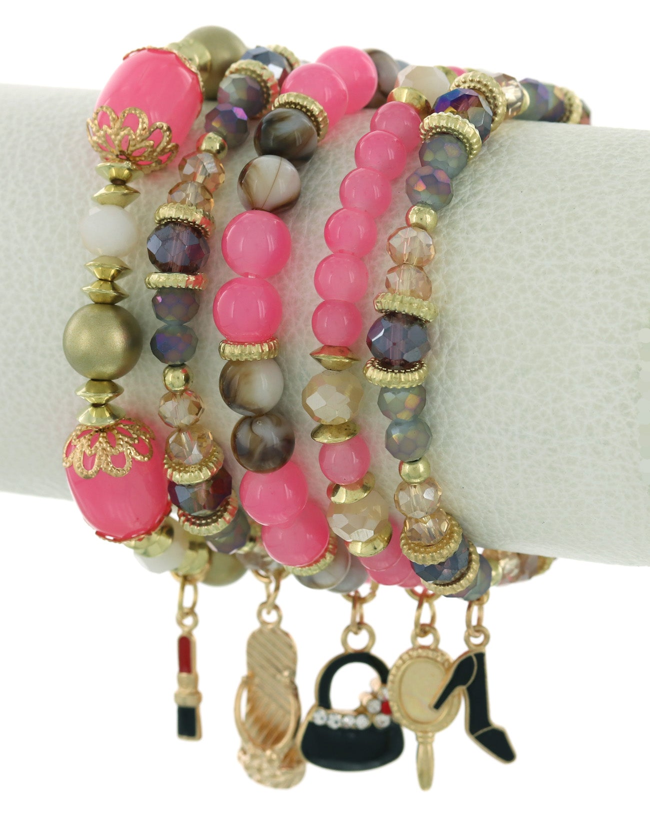 MULTI STRAND PINK STONE BRACELET