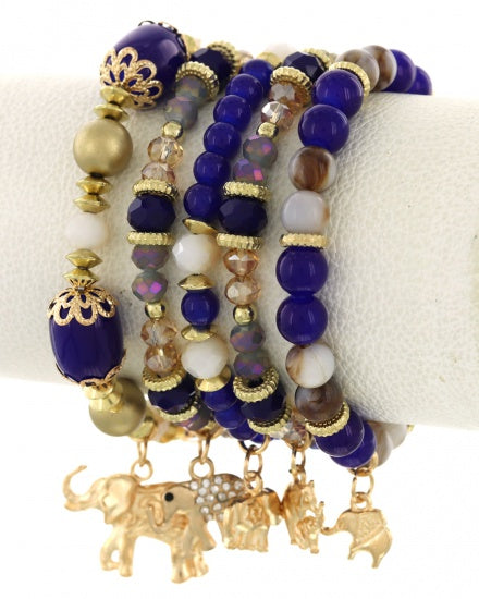 Elephant Multi Strand Glass Stone Bracelet