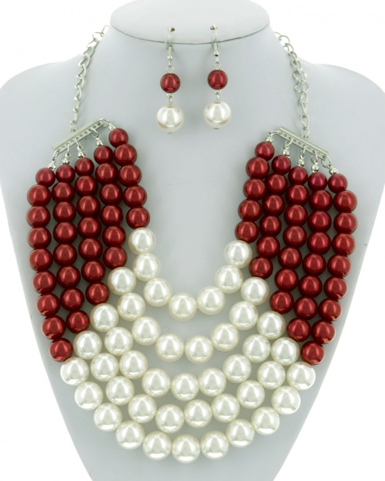 Multi Strand Pearl - Synthetic Statement Necklace & Earring Set