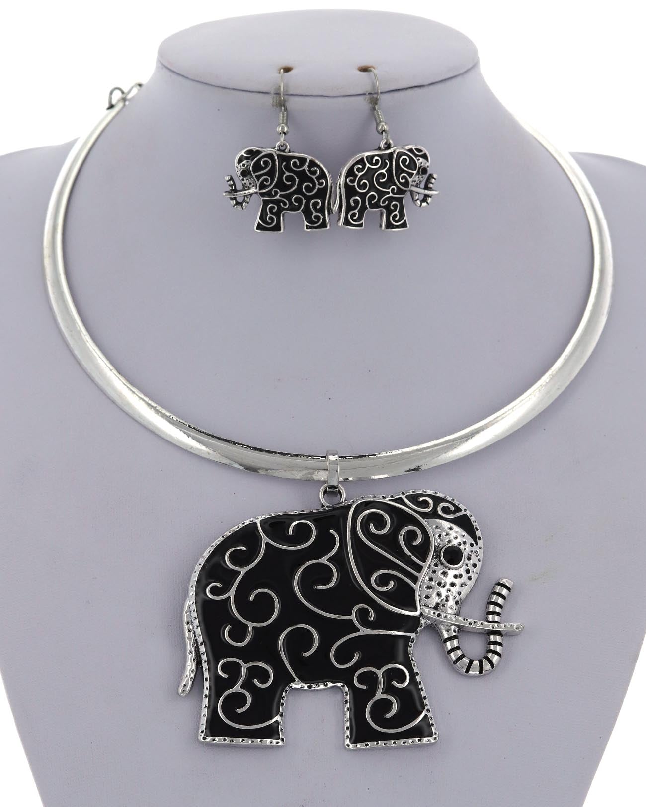 Elephant Metal Necklace & Earring Set