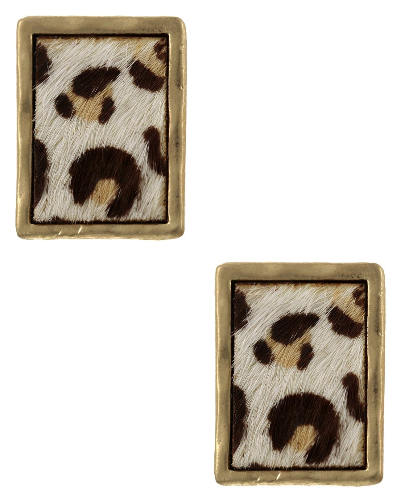 Animal Print Metal Leather Rectangle Earring Set