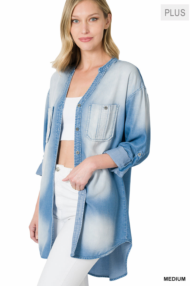 PLUS CHAMBRAY DENIM LONGLINE SHIRTS