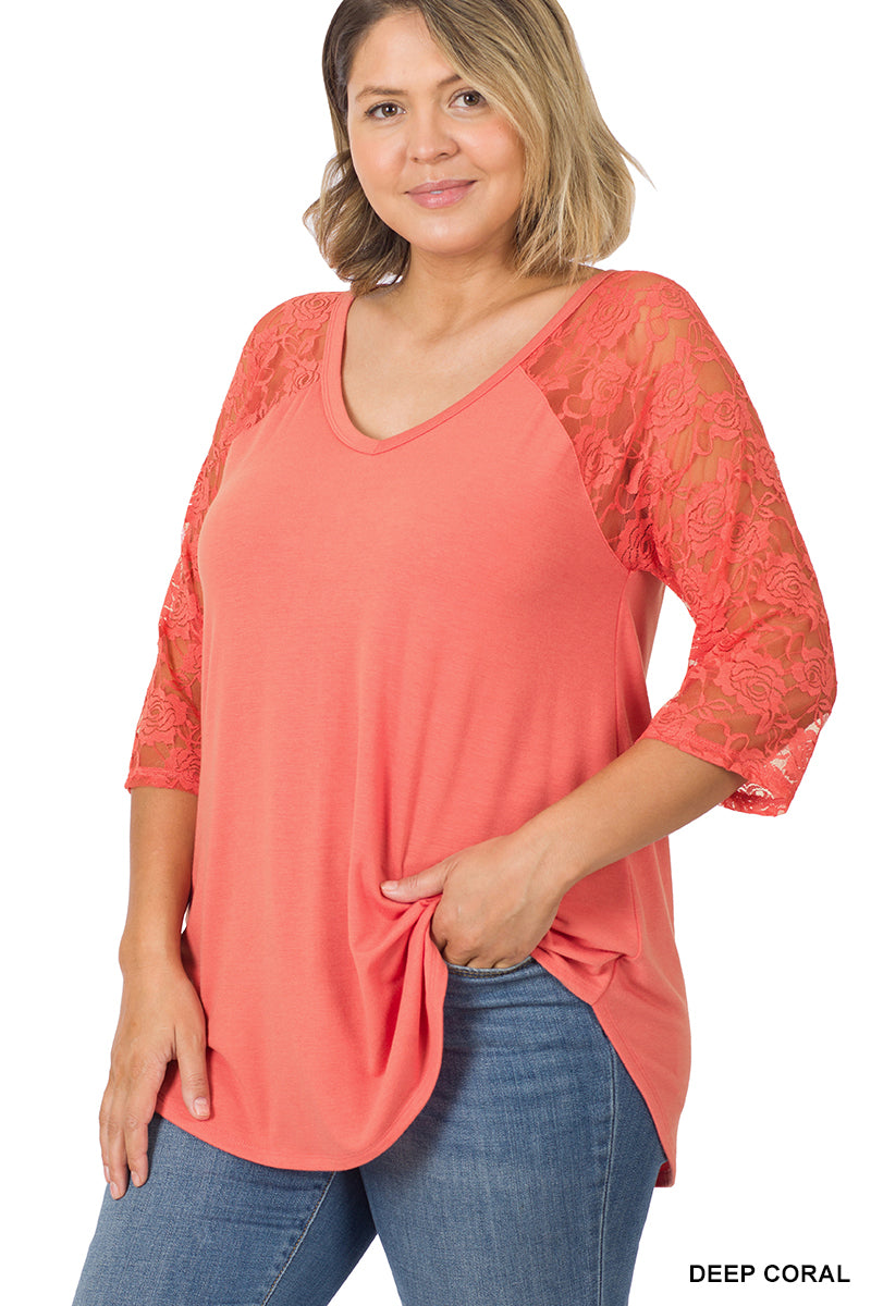 PLUS LACE SLEEVE DOLMAN TOP