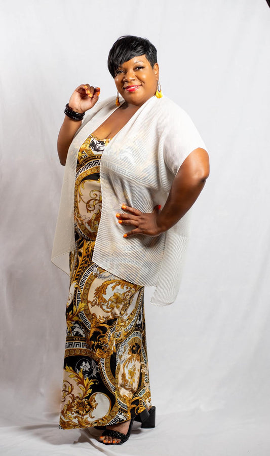 SOLID PLEATED WHITE KIMONO