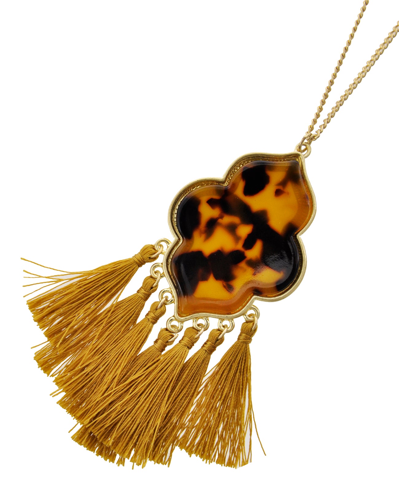 LONG GOLD MARBLE TASSEL NECKLACE