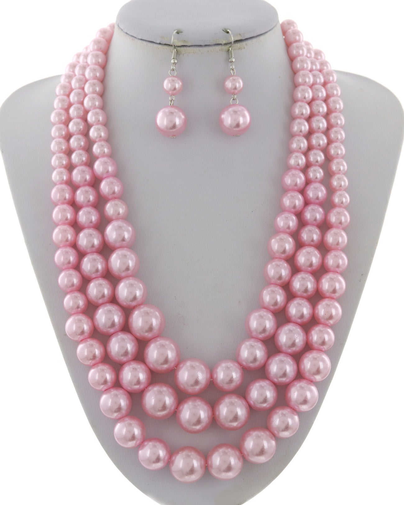 PINK MULTI STRAND PEARL NECKLACE AND BRACELET SET